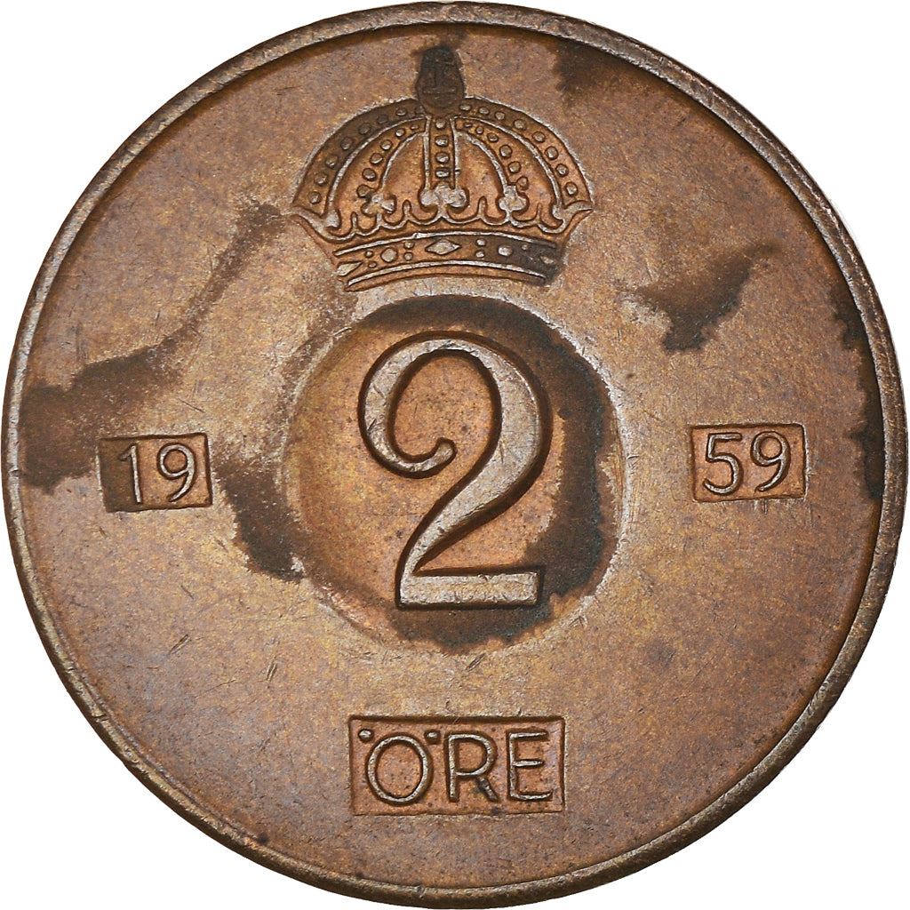 Swedish Coin 2 Öre | Gustaf VI Adolf | Crown | Sweden | 1952 - 1971