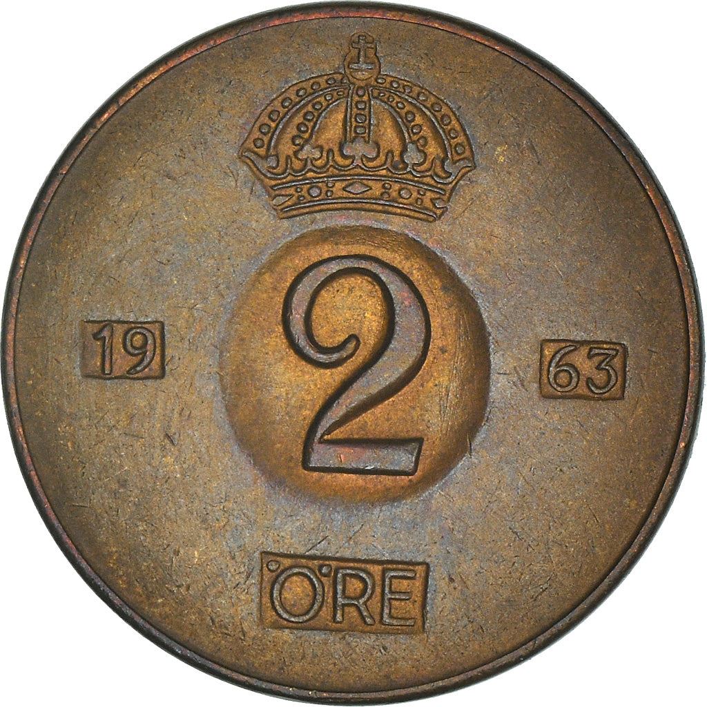 Swedish Coin 2 Öre | Gustaf VI Adolf | Crown | Sweden | 1952 - 1971