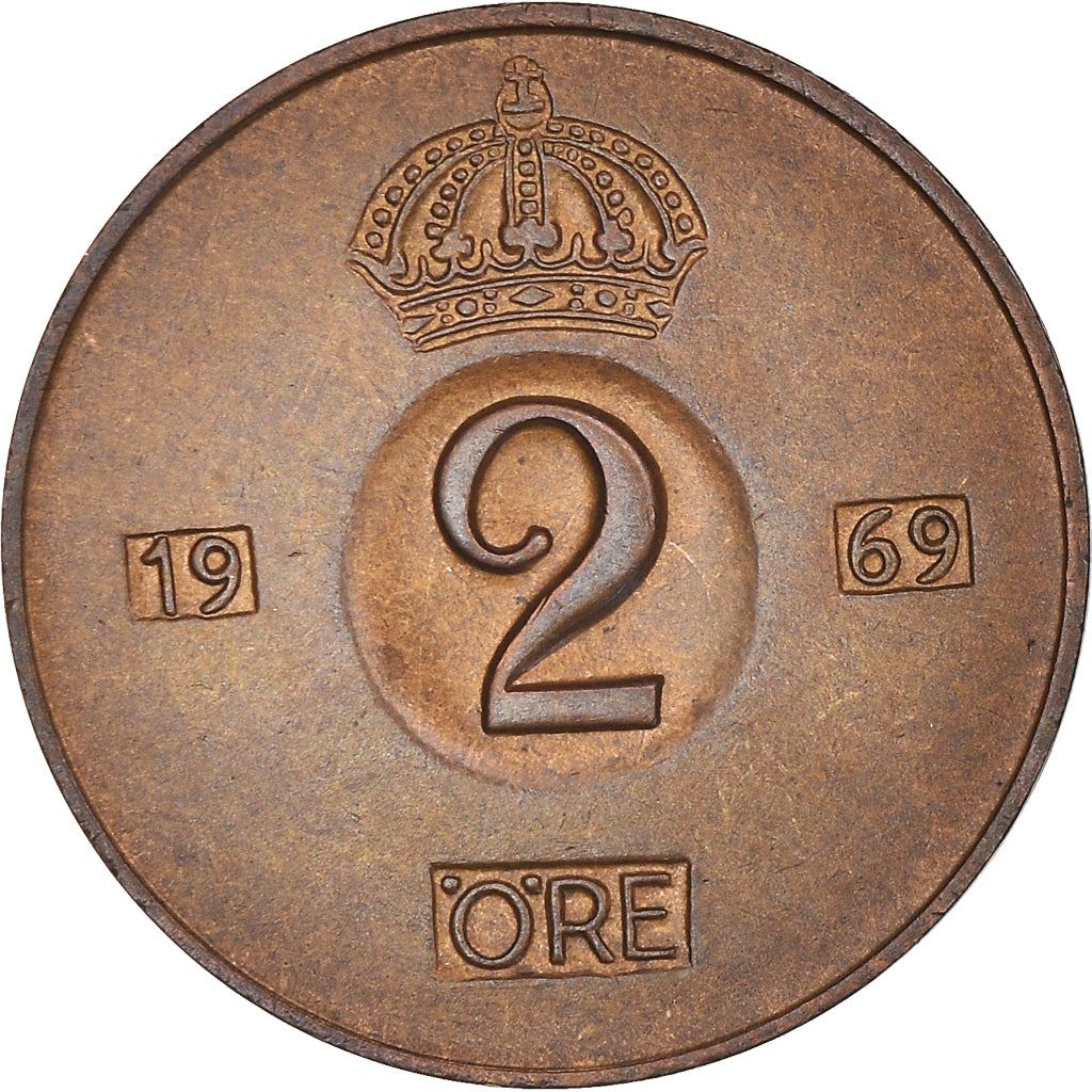 Swedish Coin 2 Öre | Gustaf VI Adolf | Crown | Sweden | 1952 - 1971