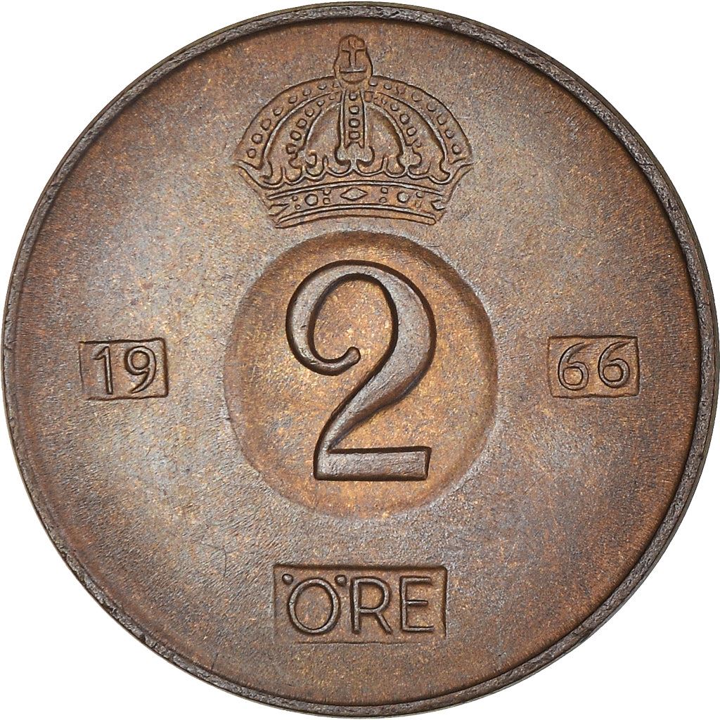 Swedish Coin 2 Öre | Gustaf VI Adolf | Crown | Sweden | 1952 - 1971