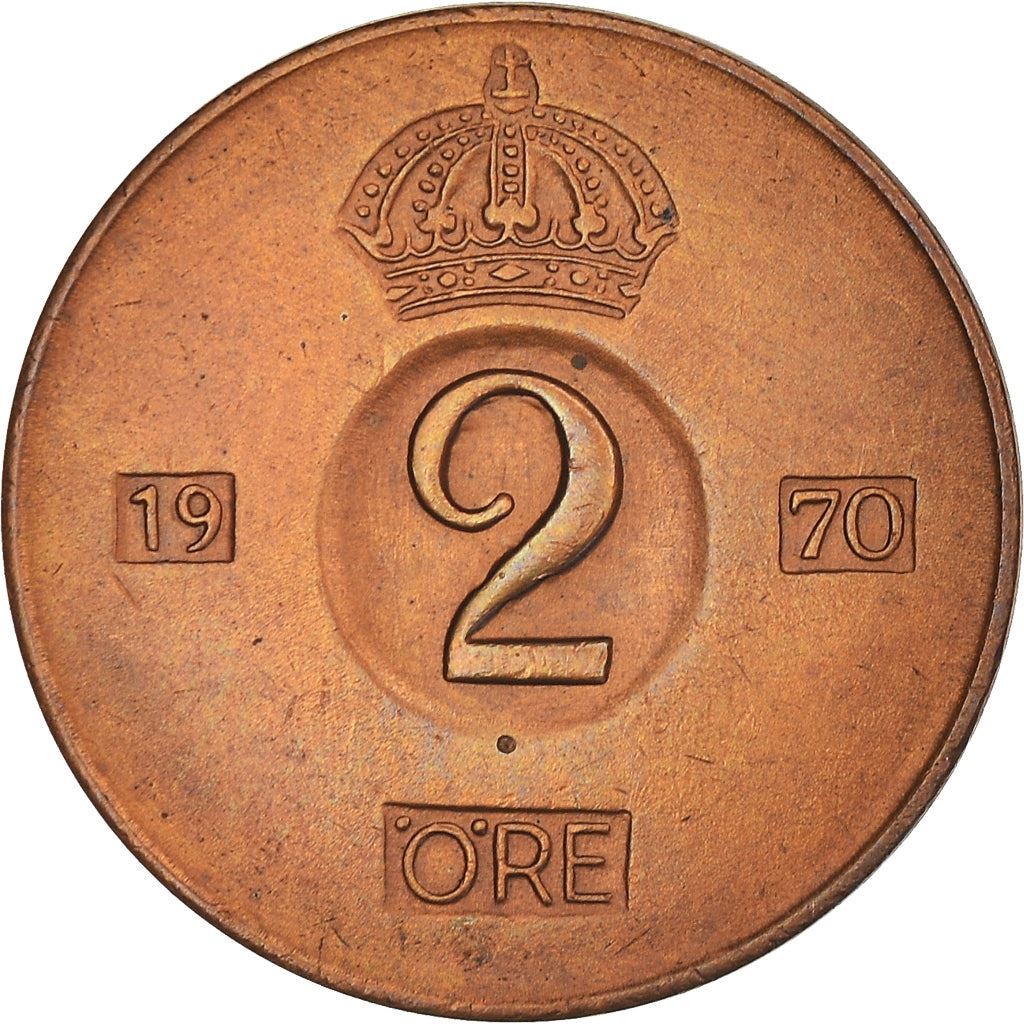 Swedish Coin 2 Öre | Gustaf VI Adolf | Crown | Sweden | 1952 - 1971