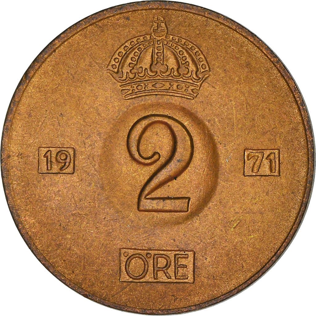 Swedish Coin 2 Öre | Gustaf VI Adolf | Crown | Sweden | 1952 - 1971