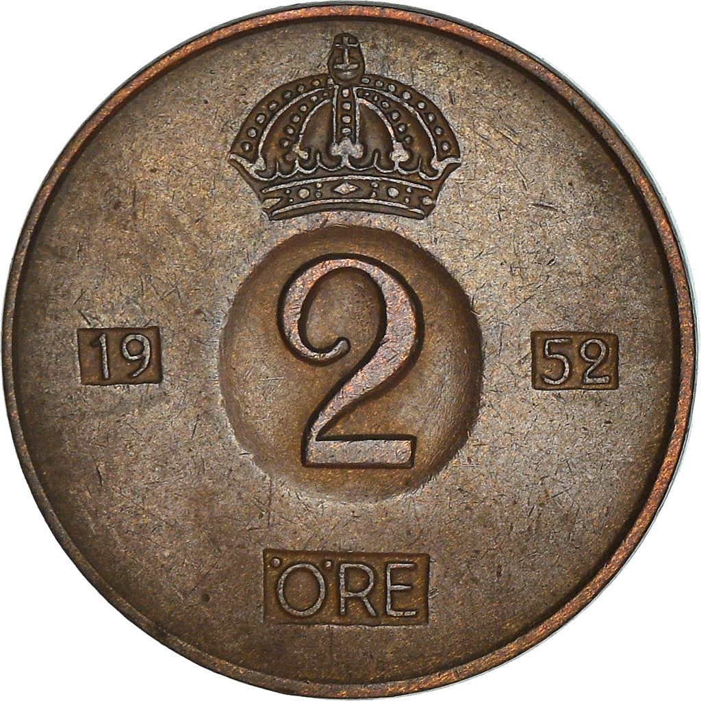 Swedish Coin 2 Öre | Gustaf VI Adolf | Crown | Sweden | 1952 - 1971