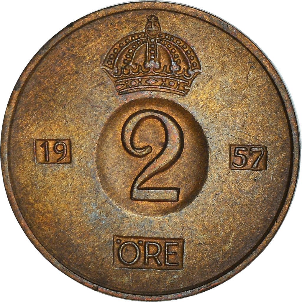 Swedish Coin 2 Öre | Gustaf VI Adolf | Crown | Sweden | 1952 - 1971