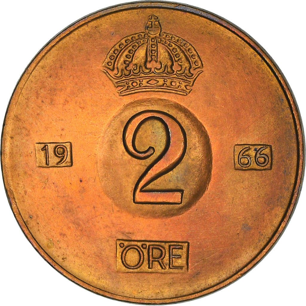 Swedish Coin 2 Öre | Gustaf VI Adolf | Crown | Sweden | 1952 - 1971