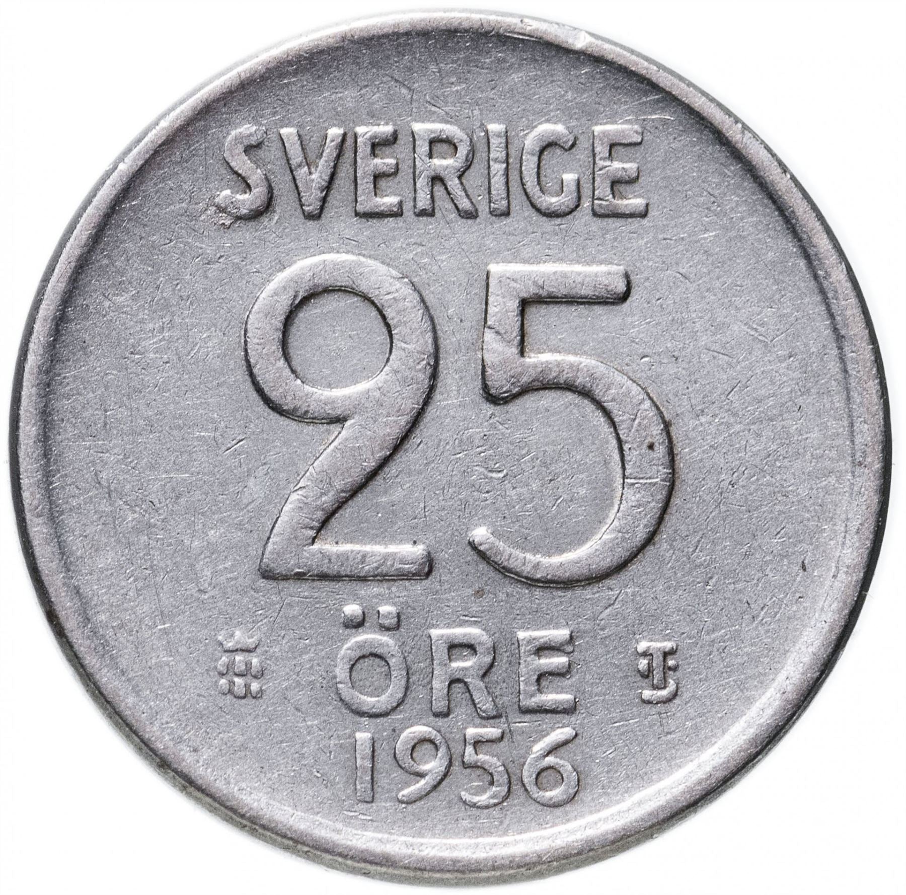 Swedish Coin 25 Ore Coin | King Gustaf VI Adolf | Crown | Sweden | 1952 - 1961