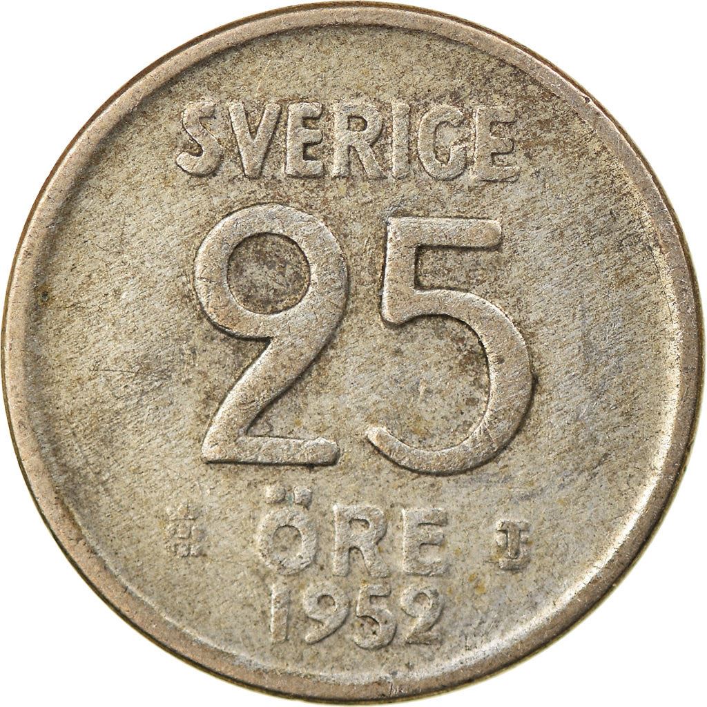 Swedish Coin 25 Ore Coin | King Gustaf VI Adolf | Crown | Sweden | 1952 - 1961