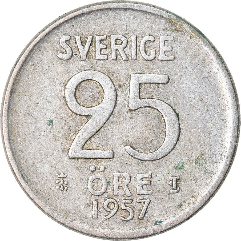 Swedish Coin 25 Ore Coin | King Gustaf VI Adolf | Crown | Sweden | 1952 - 1961