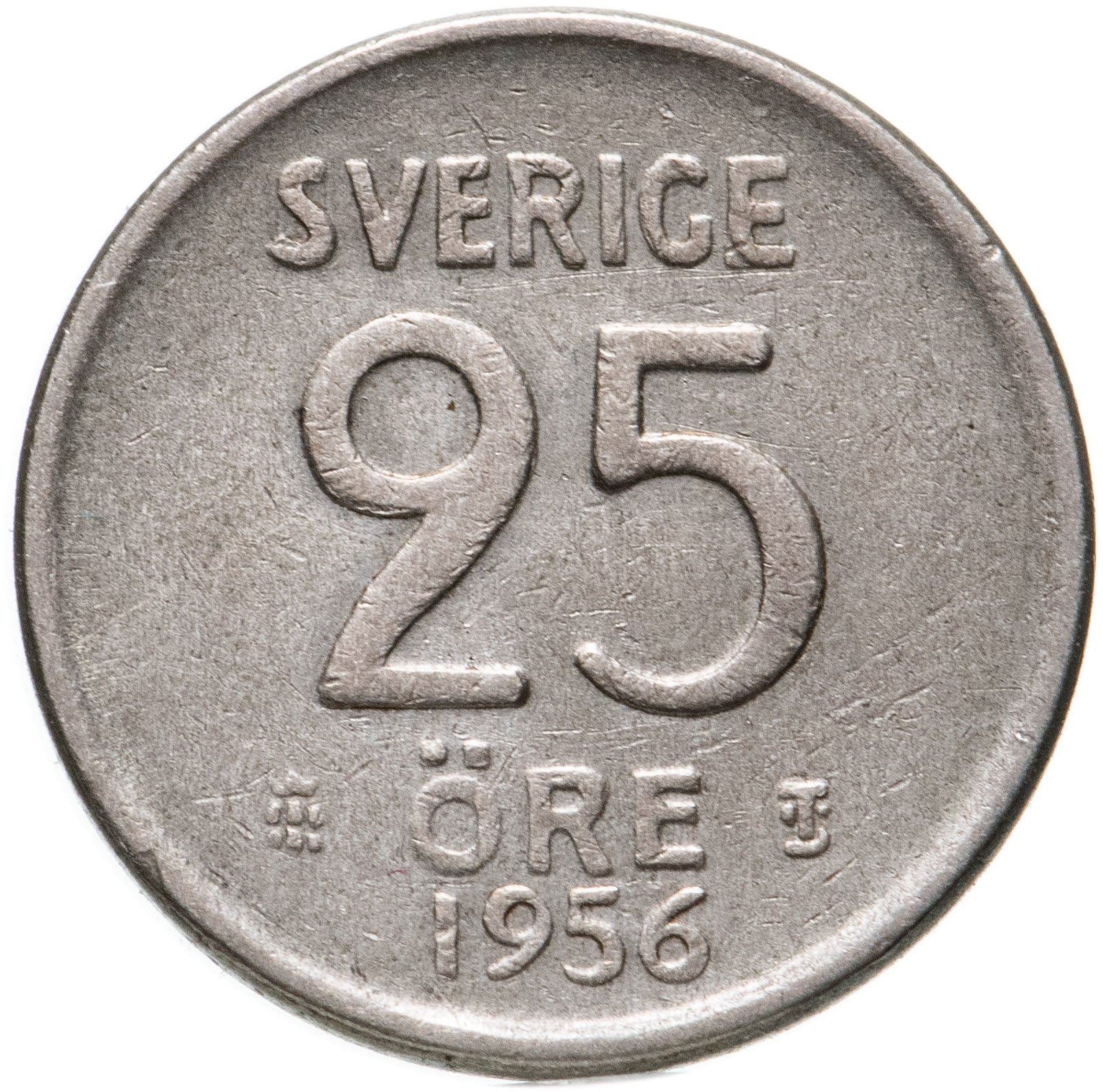 Swedish Coin 25 Ore Coin | King Gustaf VI Adolf | Crown | Sweden | 1952 - 1961