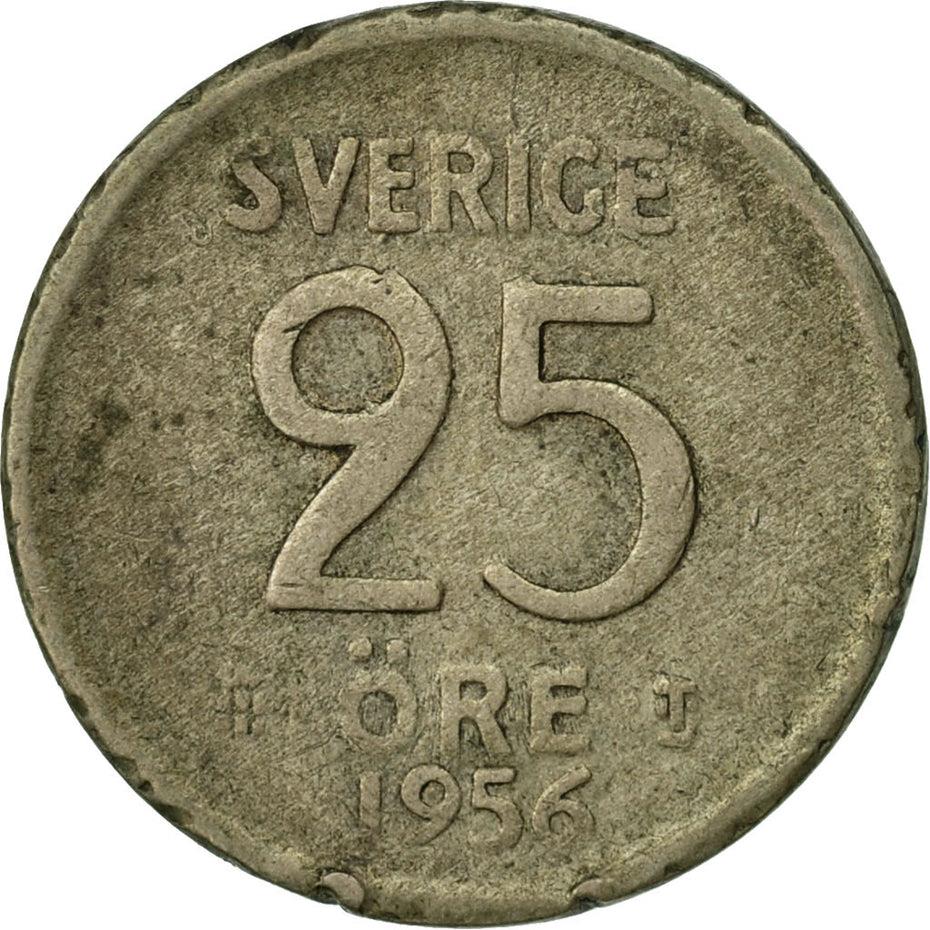 Swedish Coin 25 Ore Coin | King Gustaf VI Adolf | Crown | Sweden | 1952 - 1961