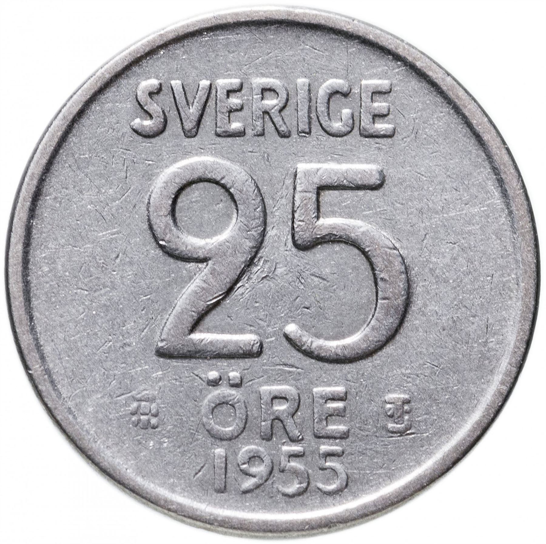 Swedish Coin 25 Ore Coin | King Gustaf VI Adolf | Crown | Sweden | 1952 - 1961