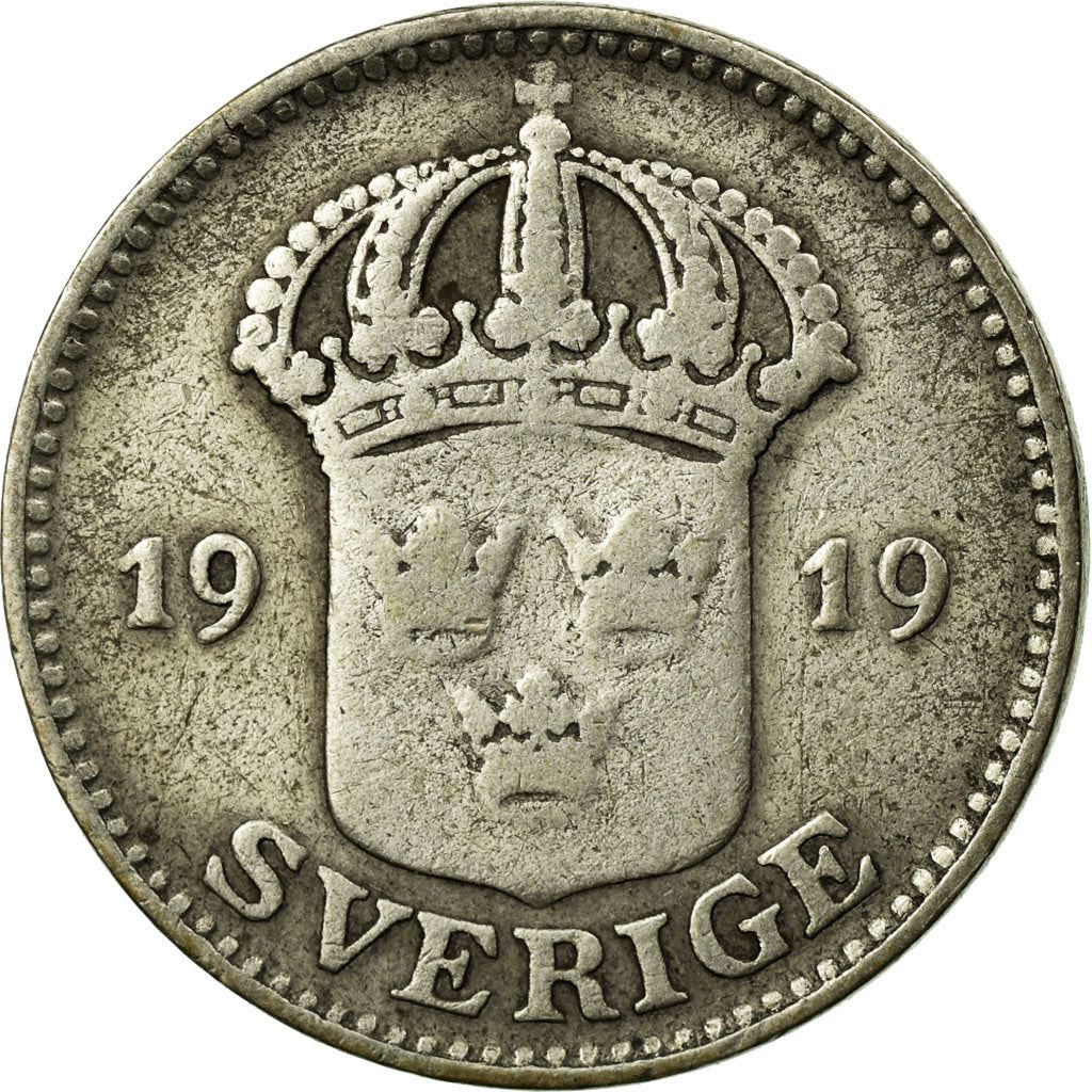 Swedish Coin 25 Öre | King Gustaf V | Shield | Sweden | 1910 - 1941