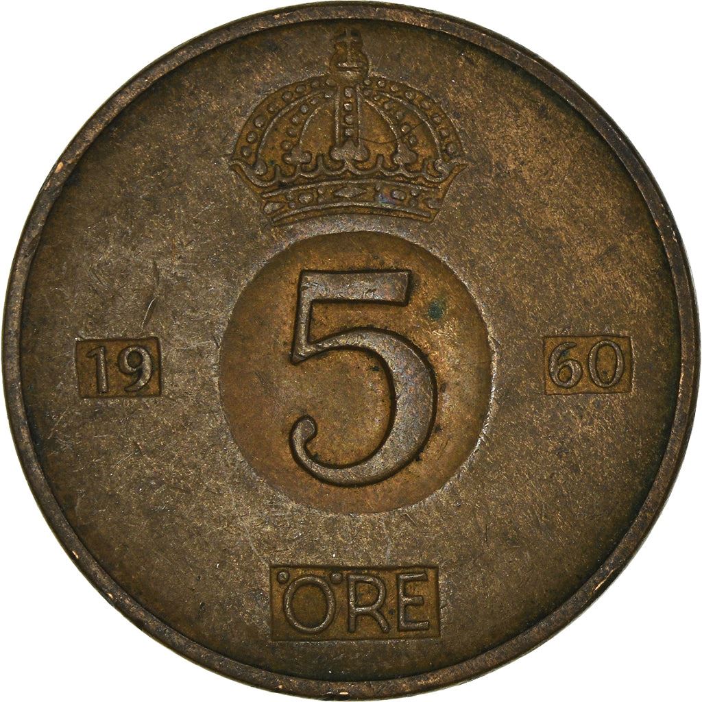 Swedish Coin 5 Öre | Gustaf VI Adolf | Crown | Sweden | 1952 - 1971