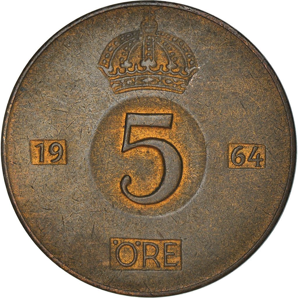 Swedish Coin 5 Öre | Gustaf VI Adolf | Crown | Sweden | 1952 - 1971