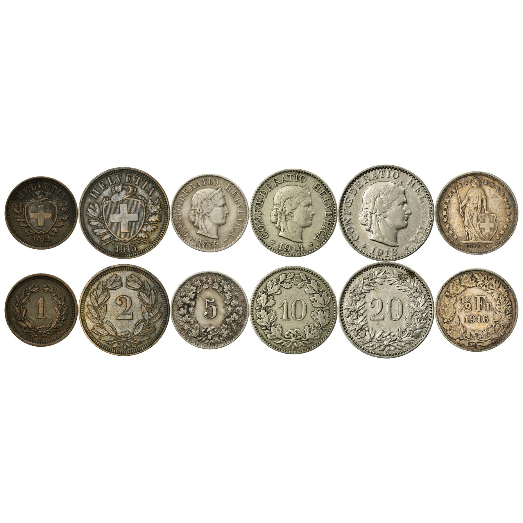 Swiss 6 Coin Set 1 2 5 10 20 Rappen 1/2 Franc | Libertas | Helvetia | Switzerland | 1874 - 1916