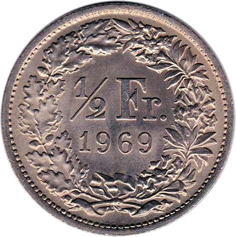 Switzerland Coin Swiss ½ Franc | Helvetia | KM23a | 1968 - 2021