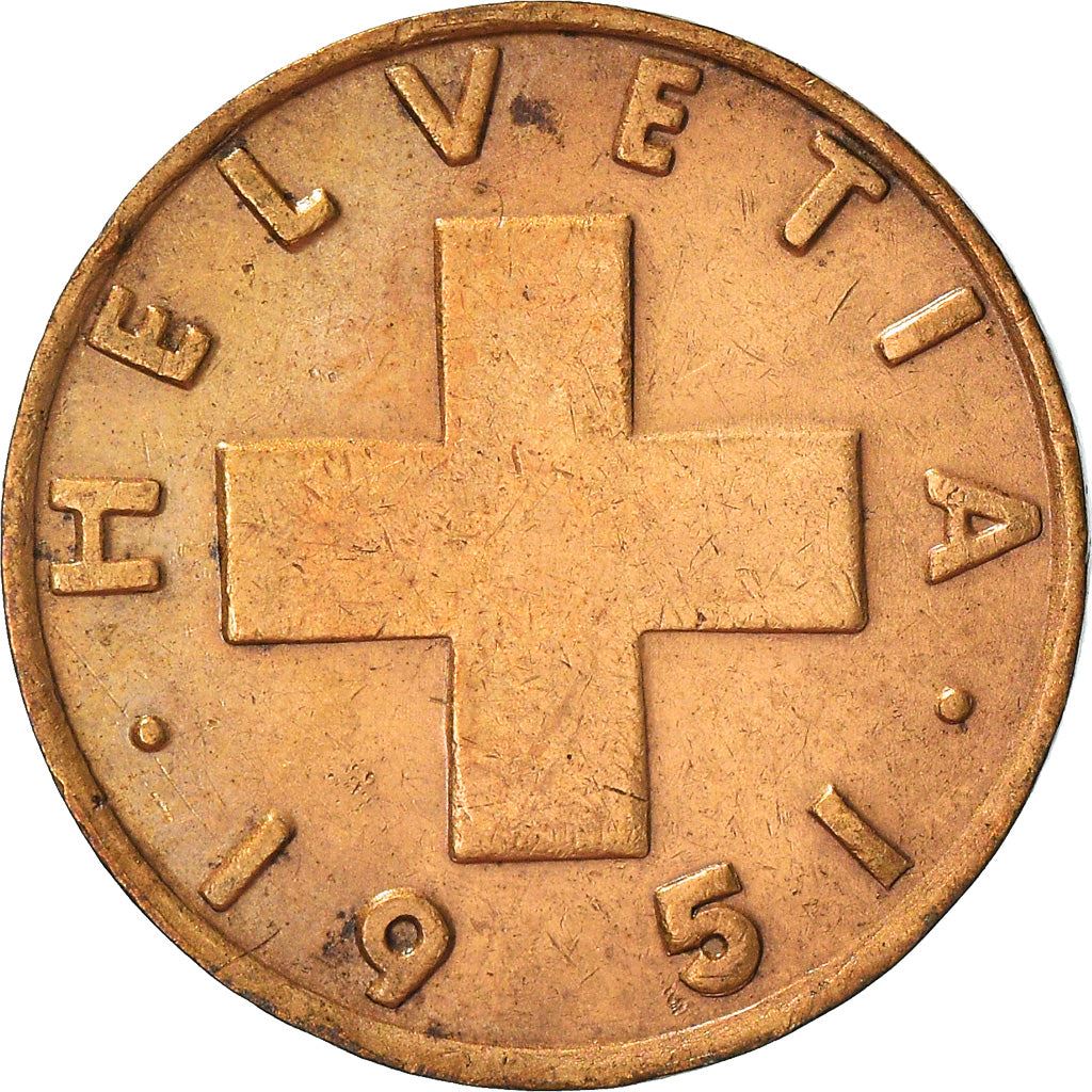 Switzerland Coin Swiss 2 Rappen | Wheat Spike | Swiss Cross | KM47 | 1948 - 1974