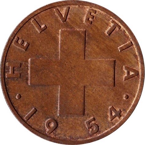 Switzerland Coin Swiss 2 Rappen | Wheat Spike | Swiss Cross | KM47 | 1948 - 1974