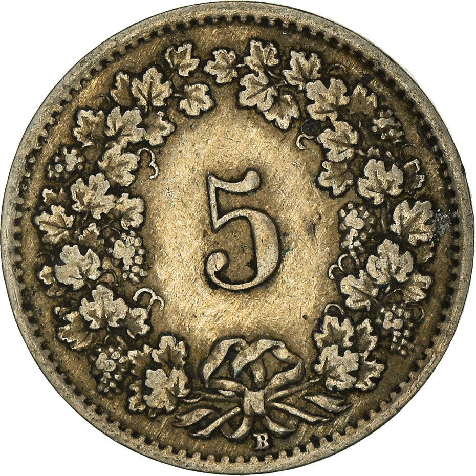 Switzerland Coin Swiss 5 Rappen | Goddess of Liberty Libertas | KM26 | 1879 - 1980