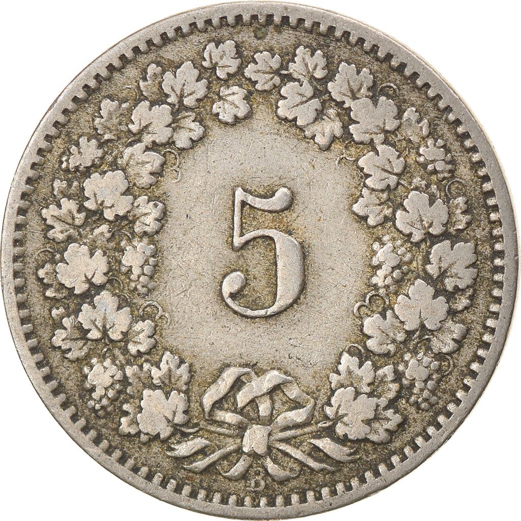 Switzerland Coin Swiss 5 Rappen | Goddess of Liberty Libertas | KM26 | 1879 - 1980