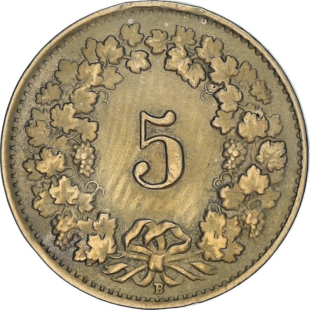 Switzerland Coin Swiss 5 Rappen | Goddess of Liberty Libertas | KM26 | 1879 - 1980