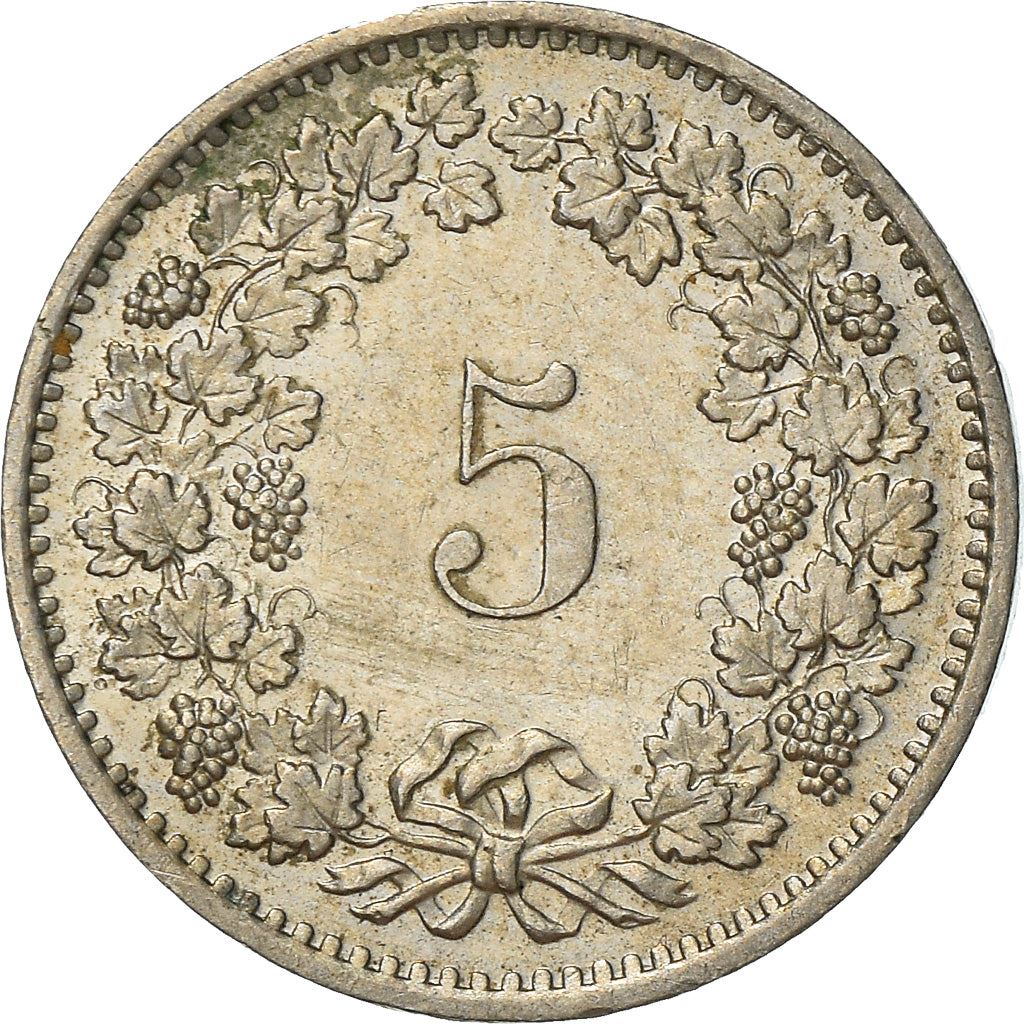 Switzerland Coin Swiss 5 Rappen | Goddess of Liberty Libertas | KM26 | 1879 - 1980