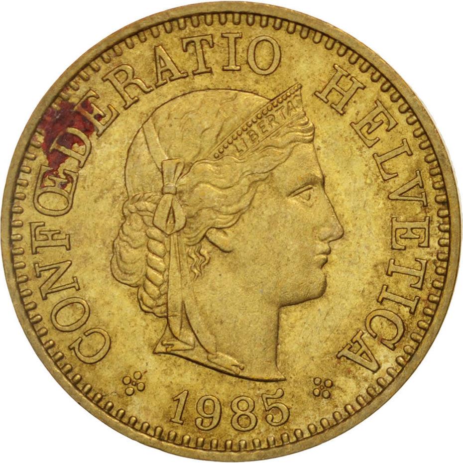 Switzerland Coin Swiss 5 Rappen | Goddess of Liberty Libertas | KM26c | 1981 - 2021