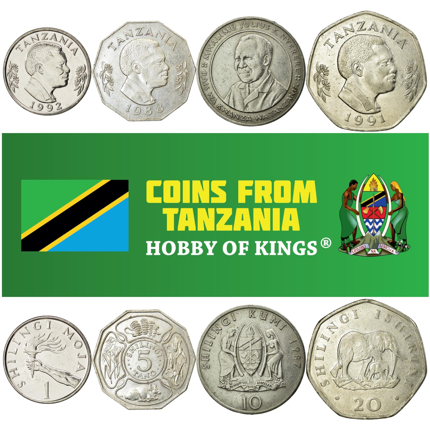 Tanzania | 4 Coin Set | 1 5 10 20 Shilingi | 1987 - 1992