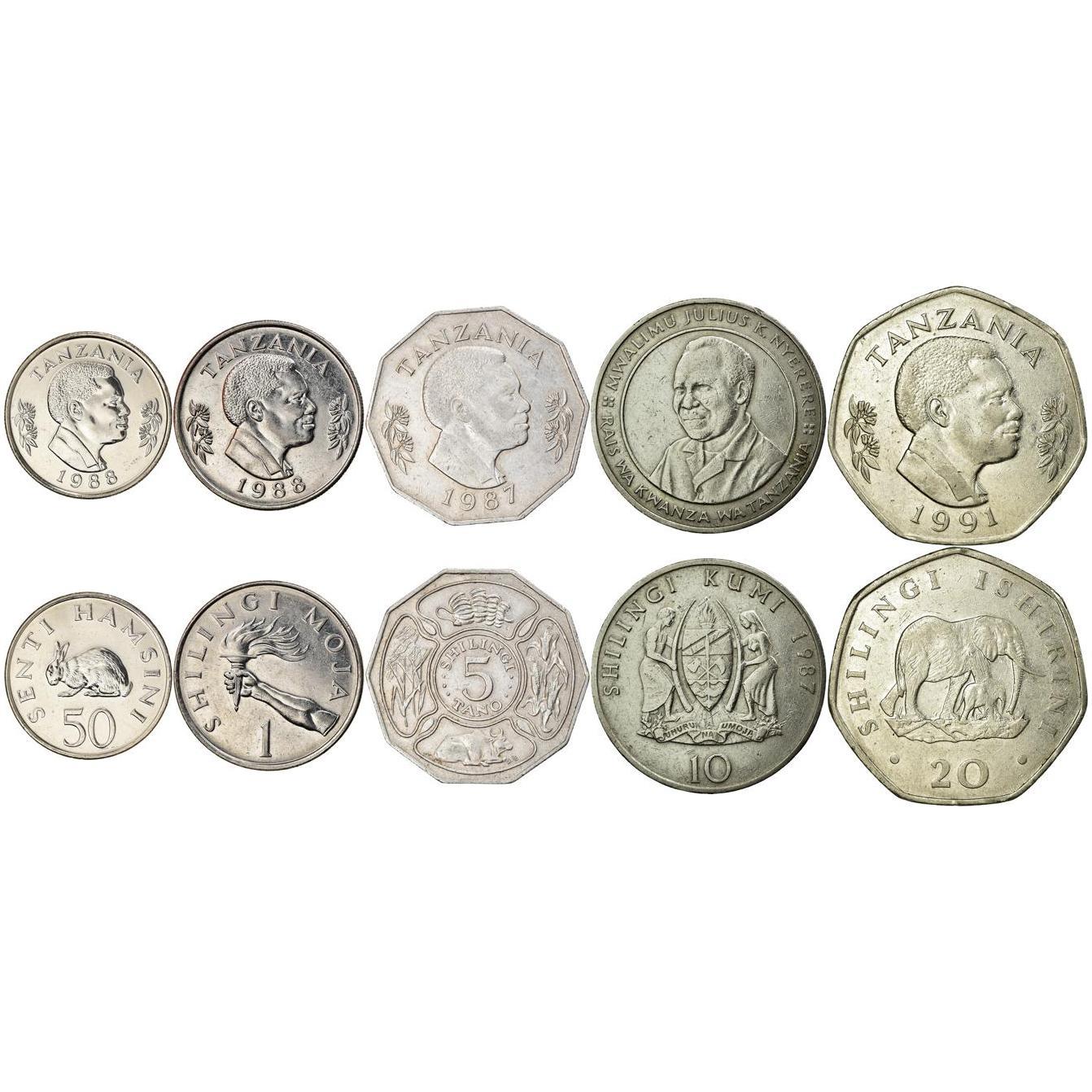 Tanzania | 5 Coin Set | 50 Senti 1 5 10 20 Shilingi | 1987 - 1992