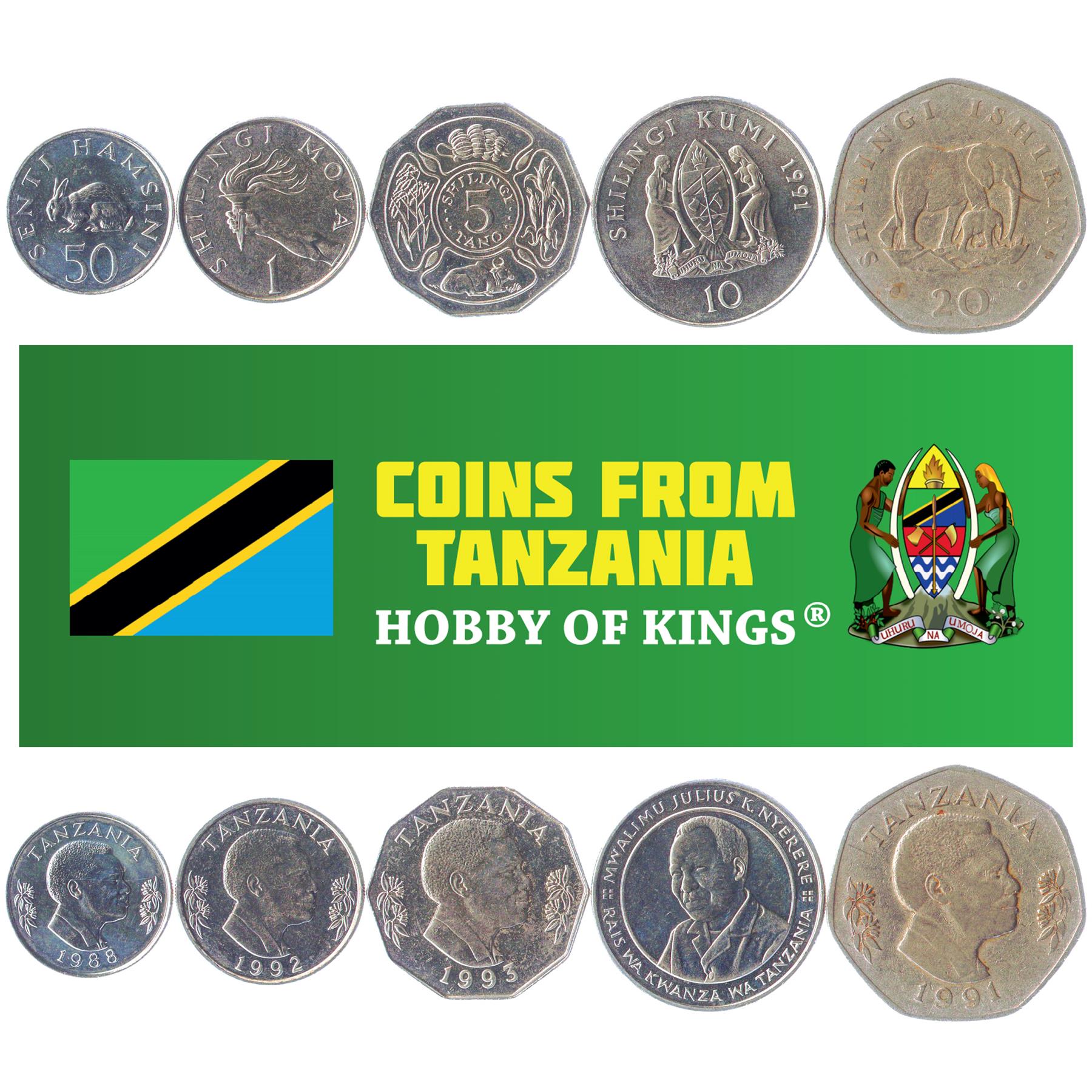 Tanzania | 5 Coin Set | 50 Senti 1 5 10 20 Shilingi | 1987 - 1993