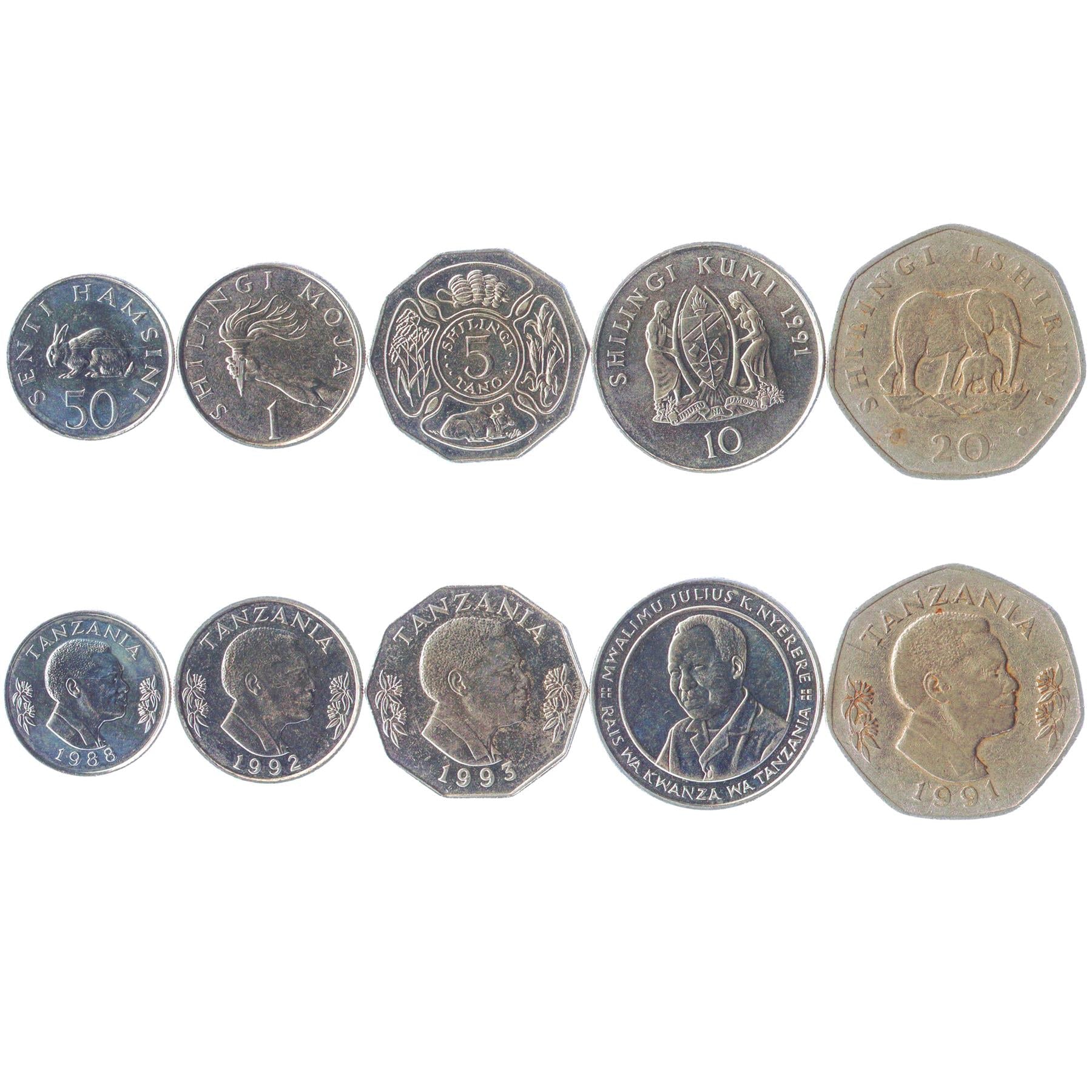 Tanzania | 5 Coin Set | 50 Senti 1 5 10 20 Shilingi | 1987 - 1993