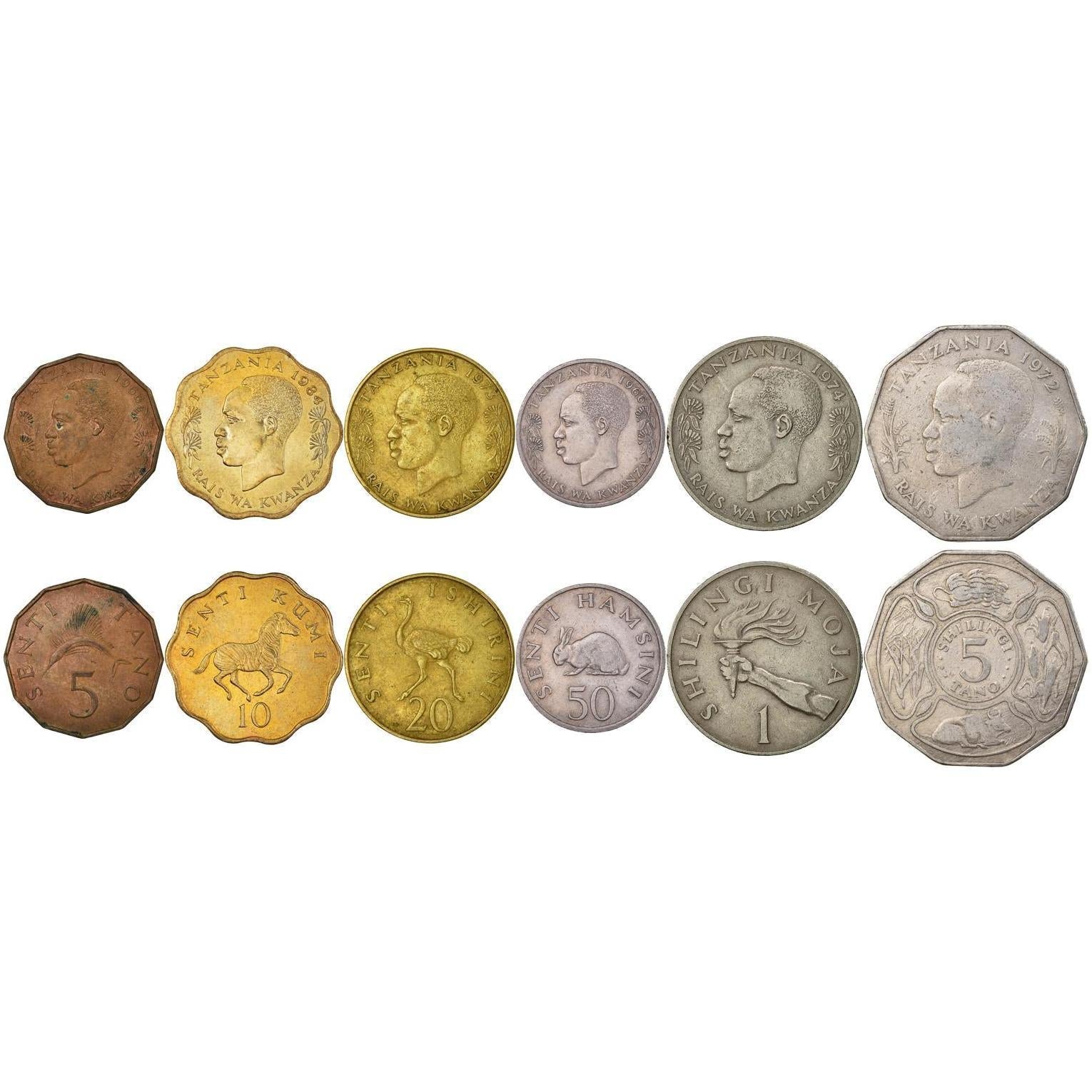 Tanzania | 6 Coin Set | 5 10 20 50 Senti 1 5 Shilingi | 1966 - 1984