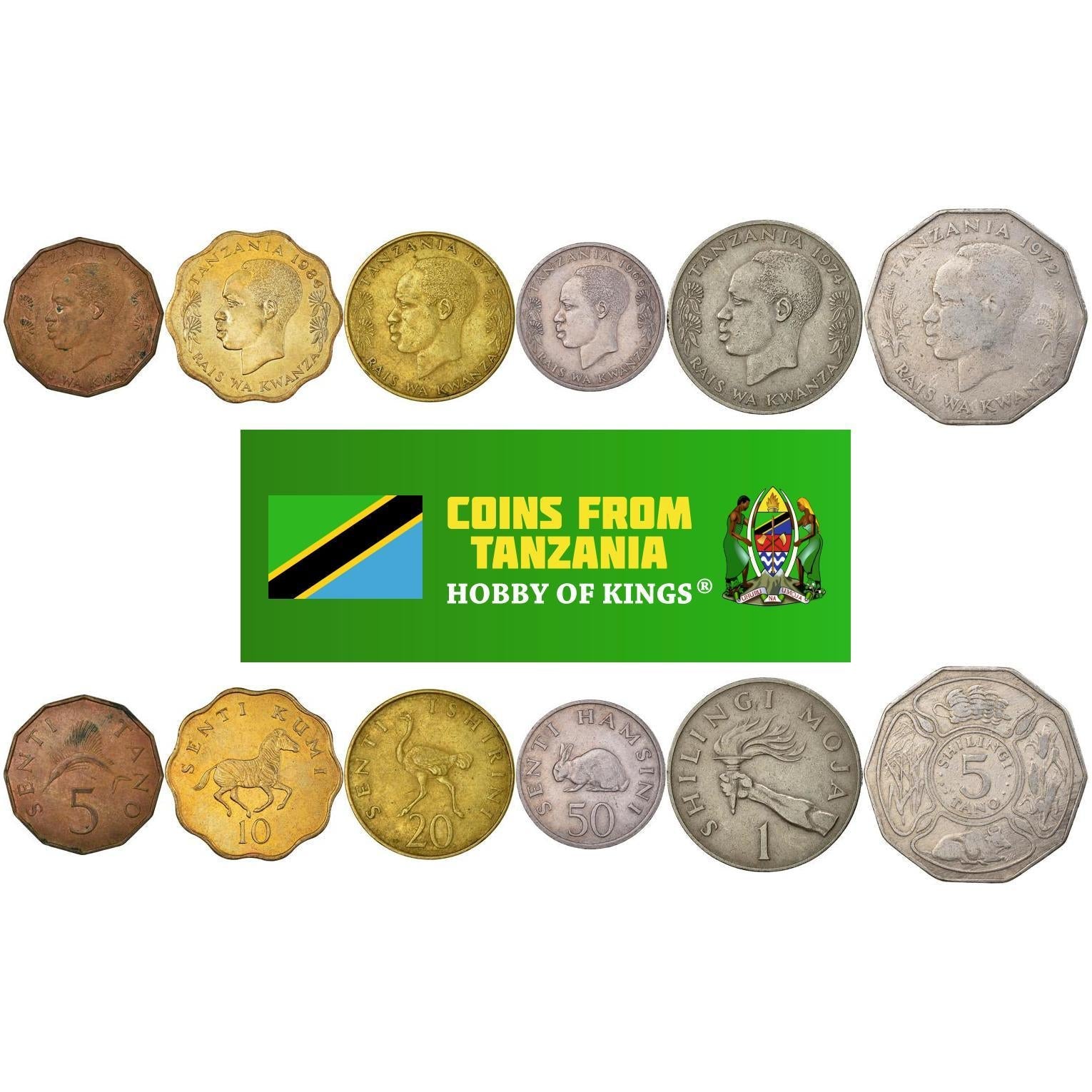 Tanzania | 6 Coin Set | 5 10 20 50 Senti 1 5 Shilingi | 1966 - 1984