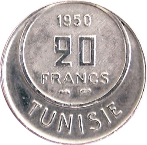 Tunisia | 20 Francs Coin | Muhammad VIII | KM274 | 1950 - 1957