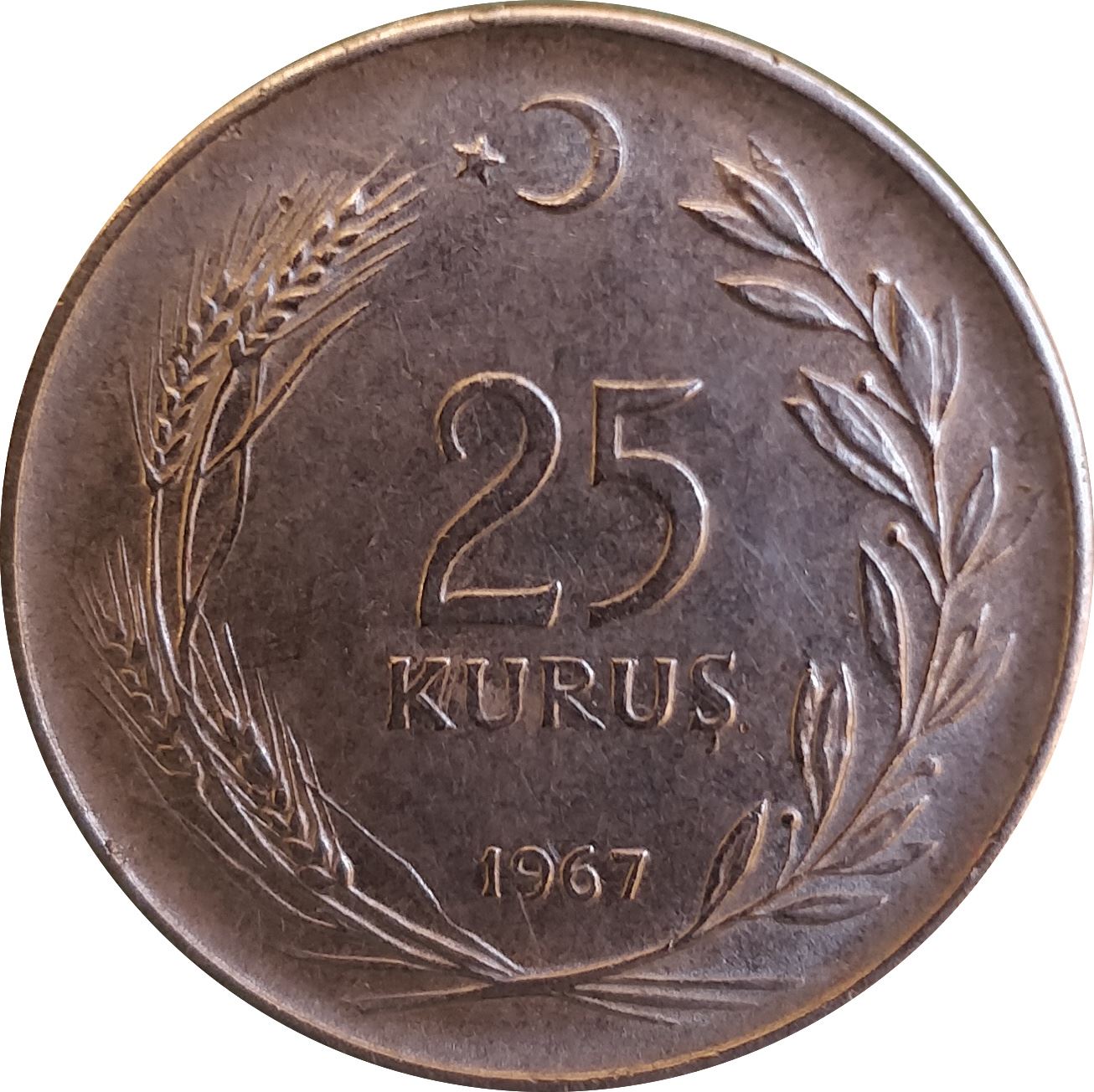 Turkey | 25 Kuruş Coin | KM892.3| 1959