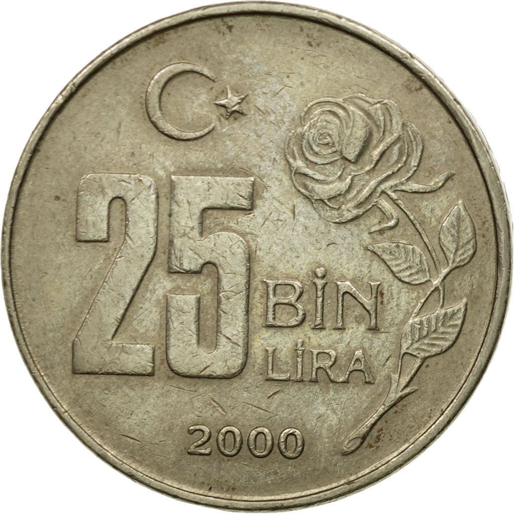 Turkey | 25.000 Lira Coin | Rose | Mustafa Kemal Atatürk | Km:1041 | 1995 - 2000