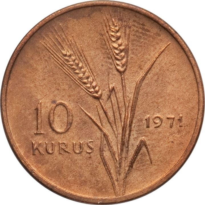 Turkey Coin Turkish 10 Kurus | FAO | President Mustafa Kemal Ataturk | KM898 | 1971 - 1974