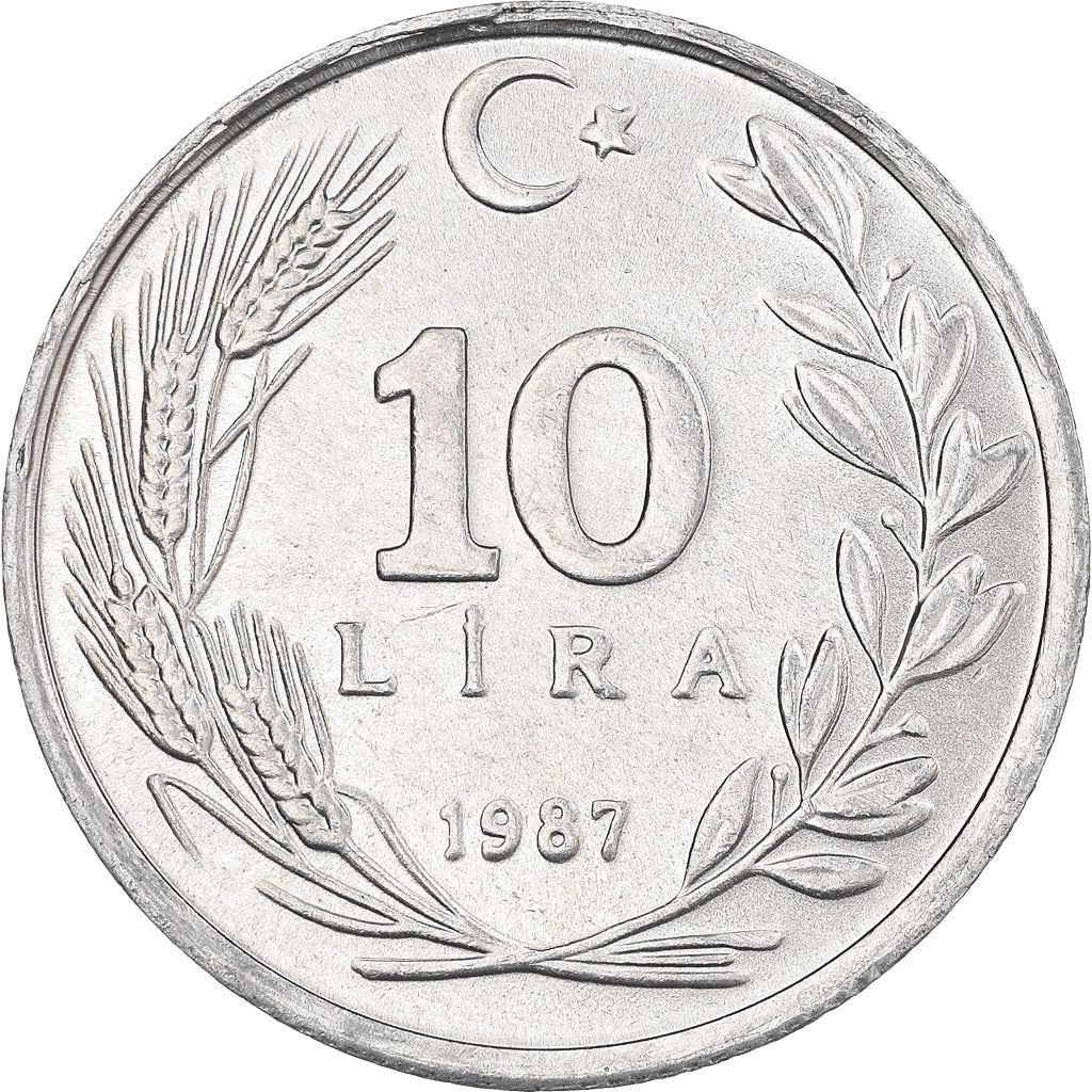 Turkey Coin Turkish 10 Lira | President Mustafa Kemal Ataturk | Moon Star | KM964 | 1984 - 1989