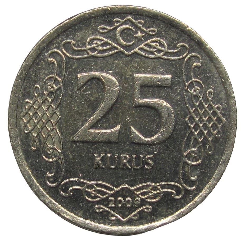 Turkey Coin Turkish 25 Kurus | President Mustafa Kemal Ataturk | Moon Star | KM1242 | 2009 - 2021