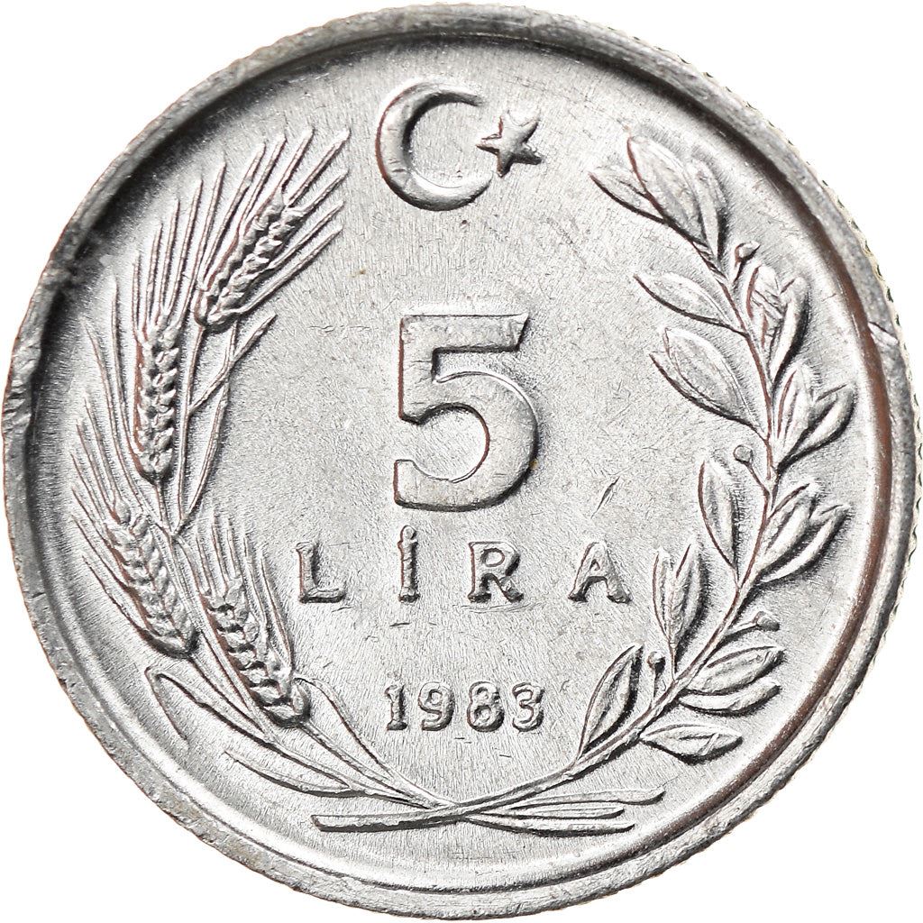 Turkey Coin Turkish 5 Lira | President Mustafa Kemal Ataturk | Horse | KM949.2 | 1983