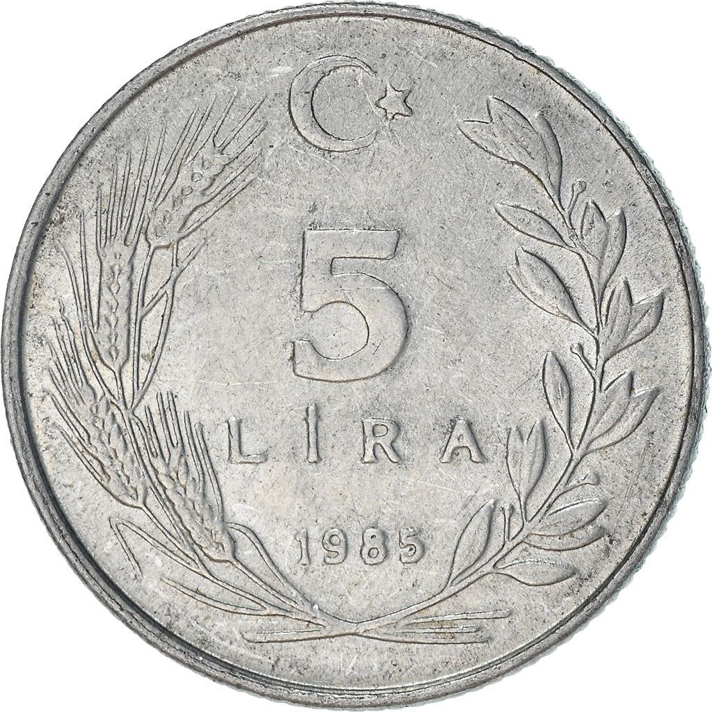 Turkey Coin Turkish 5 Lira | President Mustafa Kemal Ataturk | Moon Star | KM963 | 1984 - 1989