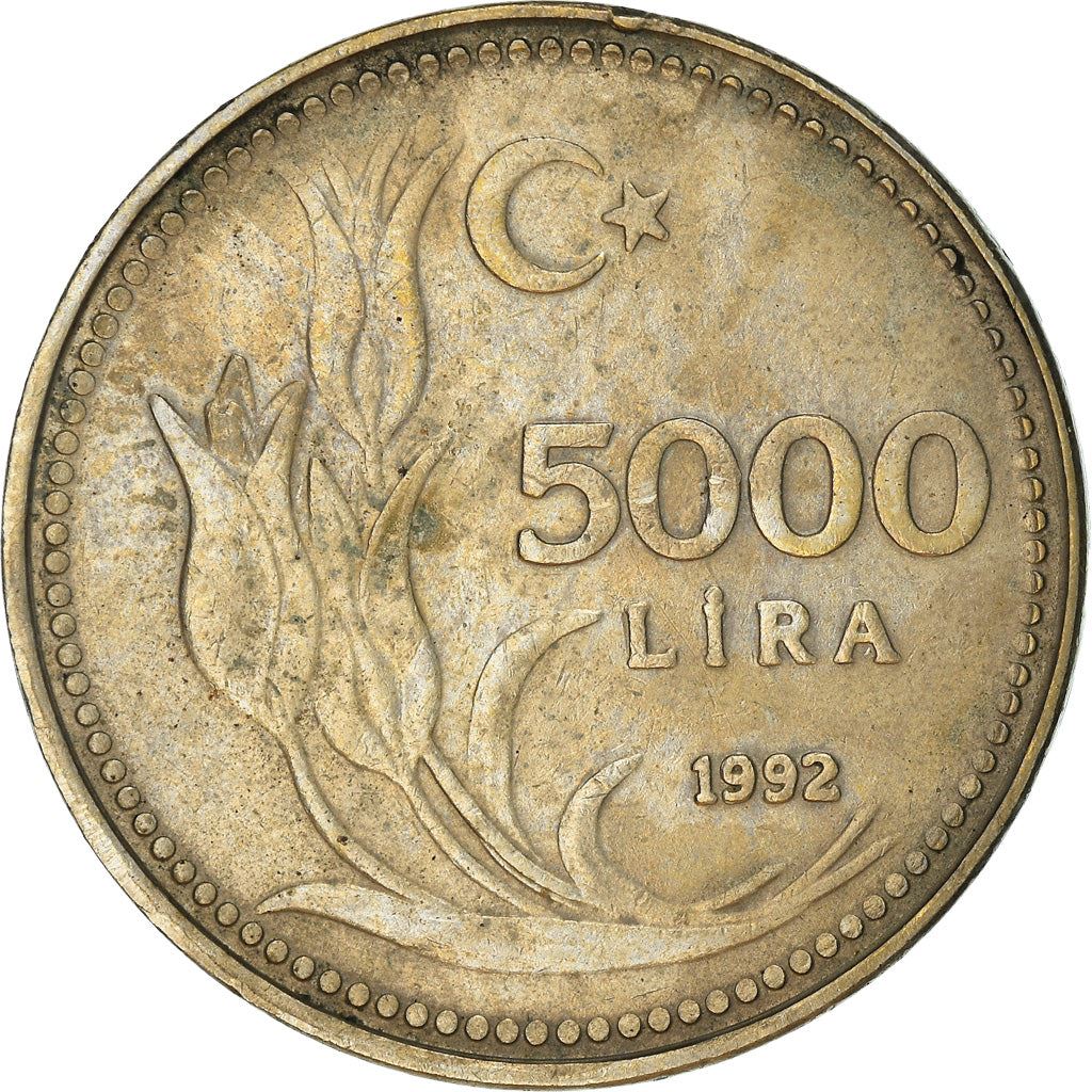 Turkey Coin Turkish 5000 Lira | President Mustafa Kemal Ataturk | Tulip | KM1025 | 1992 - 1994