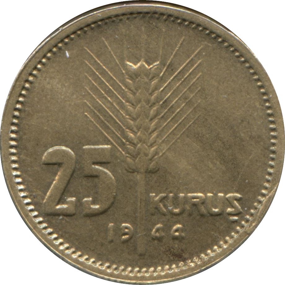 Turkey | Turkish 25 Kurus Coin | Moon Star | Istanbul | KM880 | 1944 - 1946