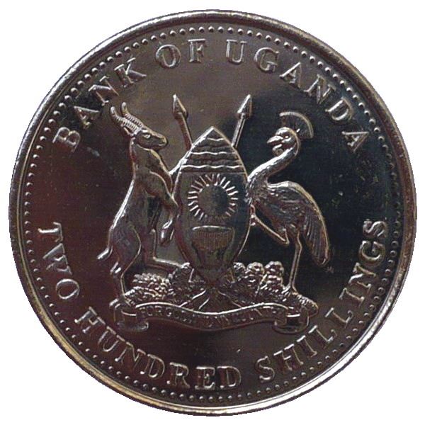 Uganda | 200 Shillings Coin | Cichlid Fish | KM68 | 1998 - 2003