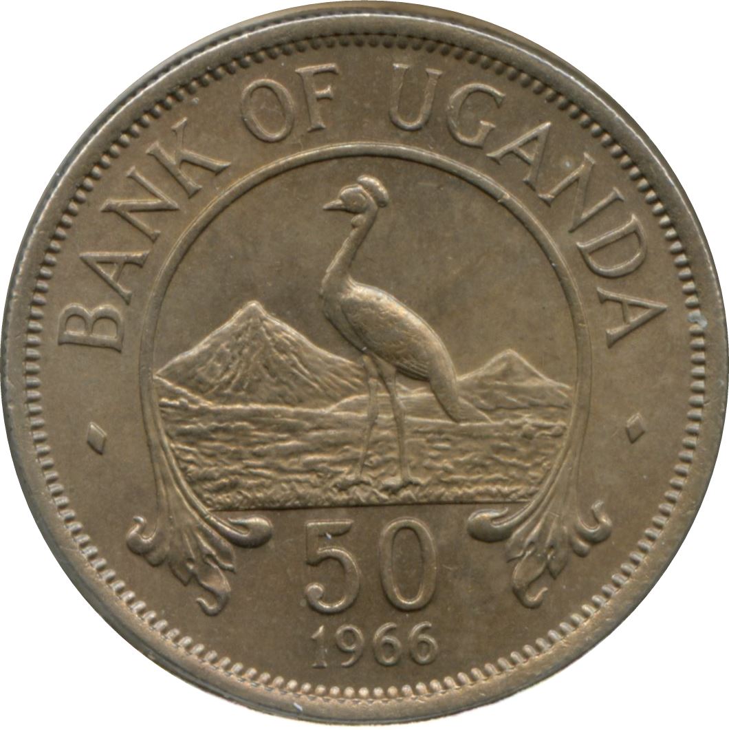 Uganda | 50 Cents Coin | Grey Crowned Crane | KM4 | 1966 - 1974