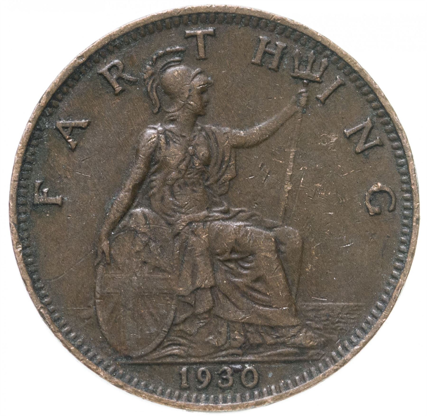 United Kingdom 1 Farthing - George V modified effigy | Coin KM825 1926 - 1936