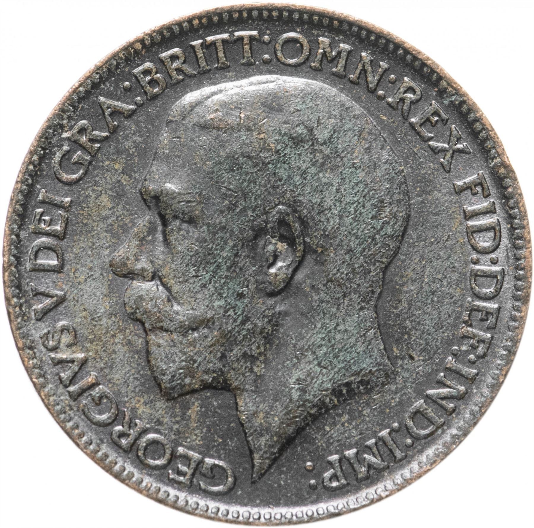 United Kingdom 1 Farthing - George V modified effigy | Coin KM825 1926 - 1936