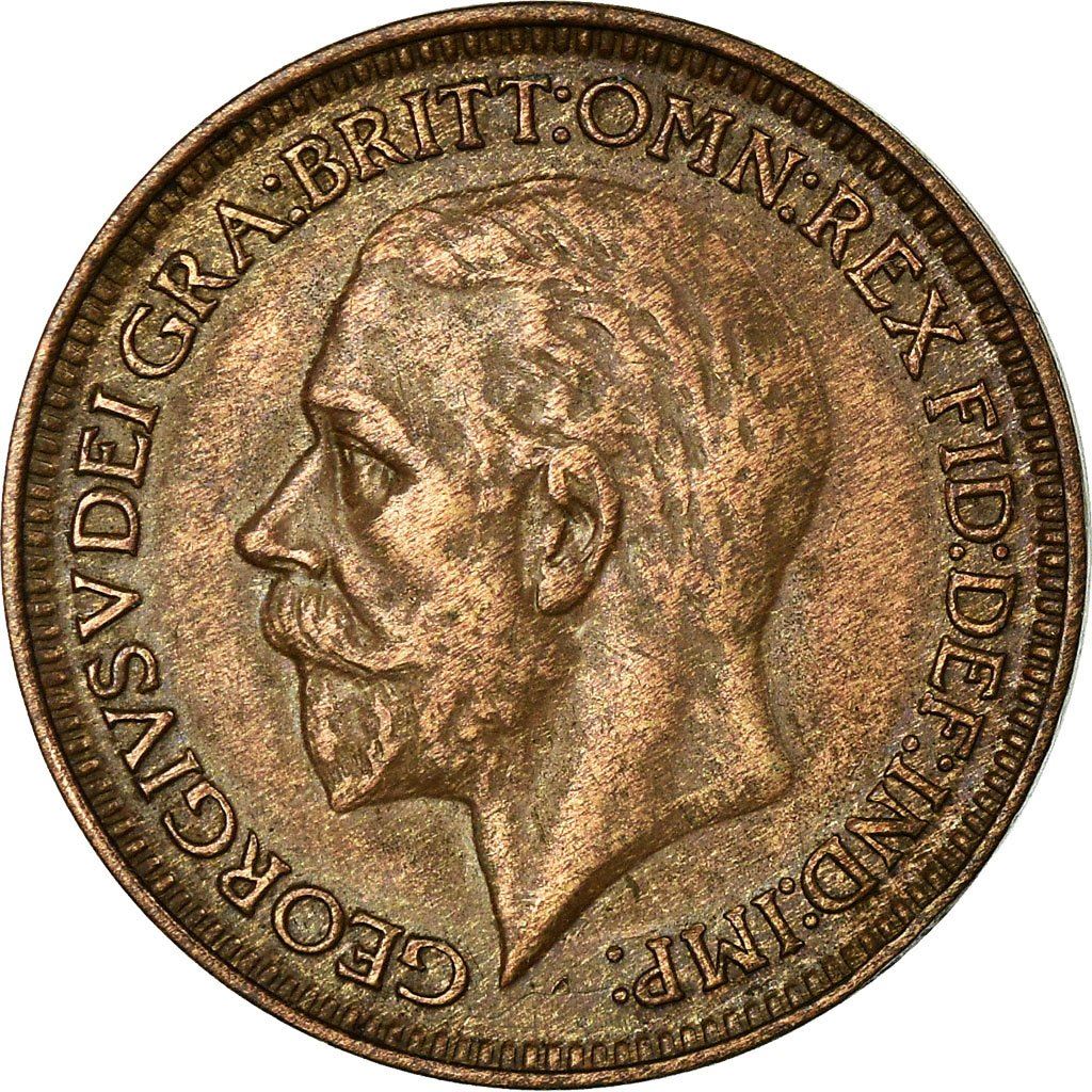 United Kingdom 1 Farthing - George V modified effigy | Coin KM825 1926 - 1936