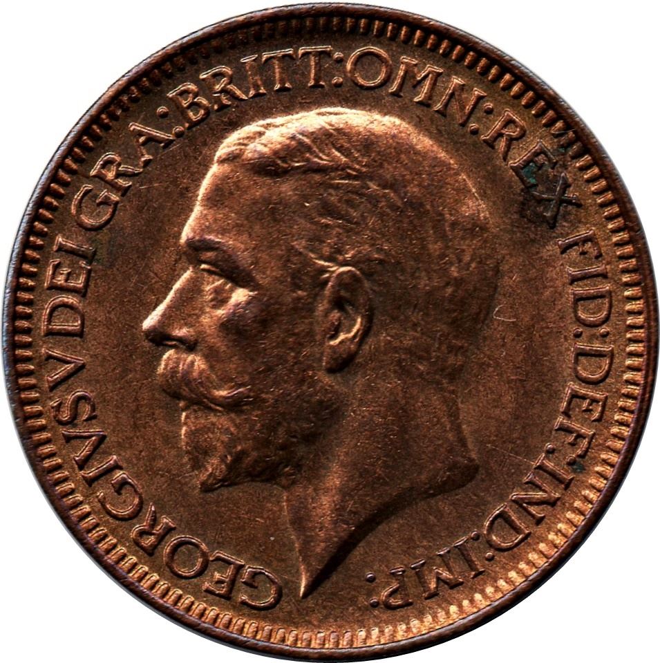 United Kingdom 1 Farthing - George V modified effigy | Coin KM825 1926 - 1936