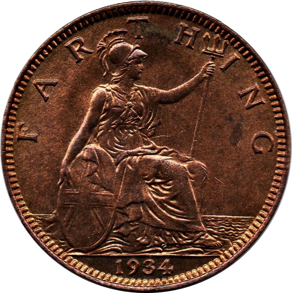 United Kingdom 1 Farthing - George V modified effigy | Coin KM825 1926 - 1936